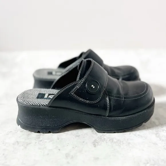 Vintage 90s Y2K LEI Chunky Platform Black Square Toe Slide Square Heel Mules 8