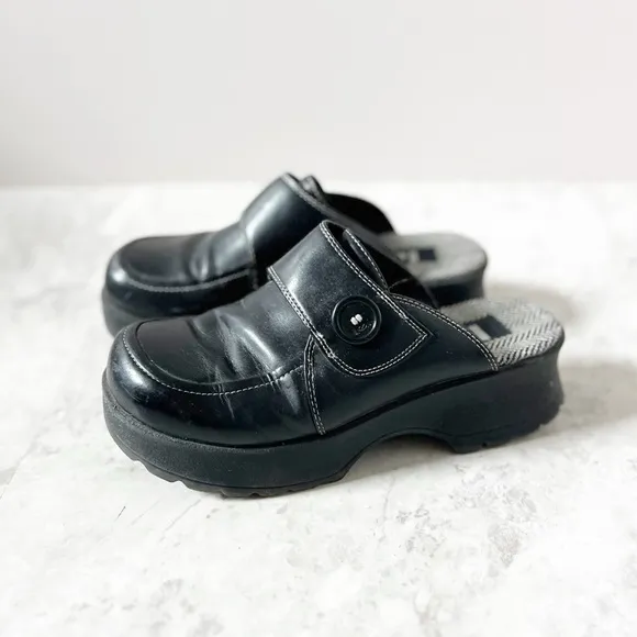 Vintage 90s Y2K LEI Chunky Platform Black Square Toe Slide Square Heel Mules 8