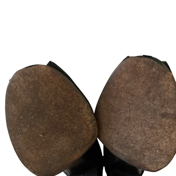 Vintage Black Suede Leather Lace-Up Peep-Toe Oxfords Pumps Heels - 6.5N