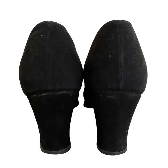 Vintage Black Suede Leather Lace-Up Peep-Toe Oxfords Pumps Heels - 6.5N