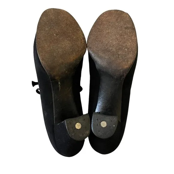 Vintage Black Suede Leather Lace-Up Peep-Toe Oxfords Pumps Heels - 6.5N