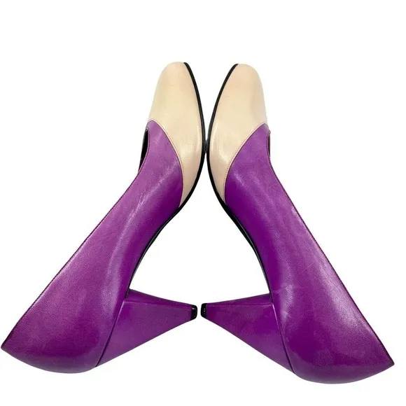 Vintage Bruno Magli Women’s Pumps Heels Purple Cream Made in Italy Sz 5.5 B 36