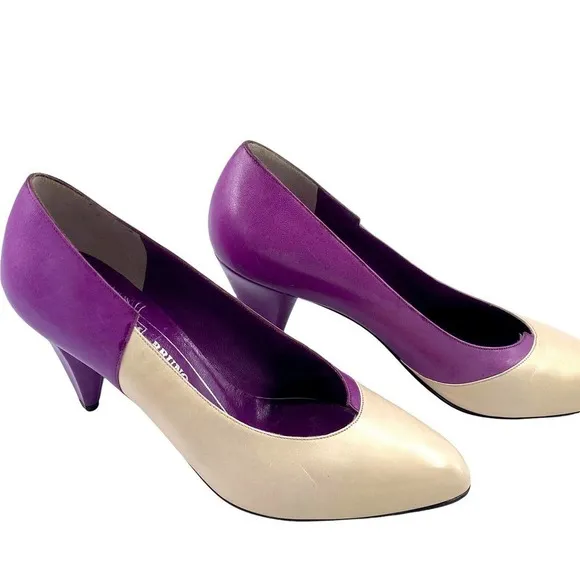 Vintage Bruno Magli Women’s Pumps Heels Purple Cream Made in Italy Sz 5.5 B 36