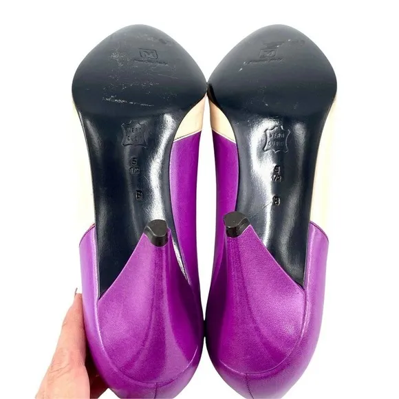 Vintage Bruno Magli Women’s Pumps Heels Purple Cream Made in Italy Sz 5.5 B 36