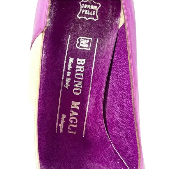 Vintage Bruno Magli Women’s Pumps Heels Purple Cream Made in Italy Sz 5.5 B 36