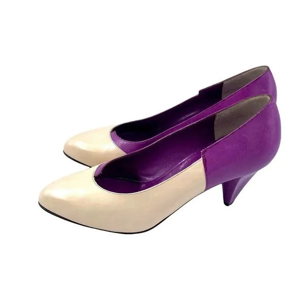 Vintage Bruno Magli Women’s Pumps Heels Purple Cream Made in Italy Sz 5.5 B 36