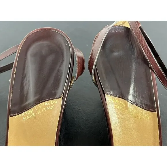 Vintage Burgundy Open Toe High Heels Vero Cuoio Martini Osvaldo 8.5N Italy
