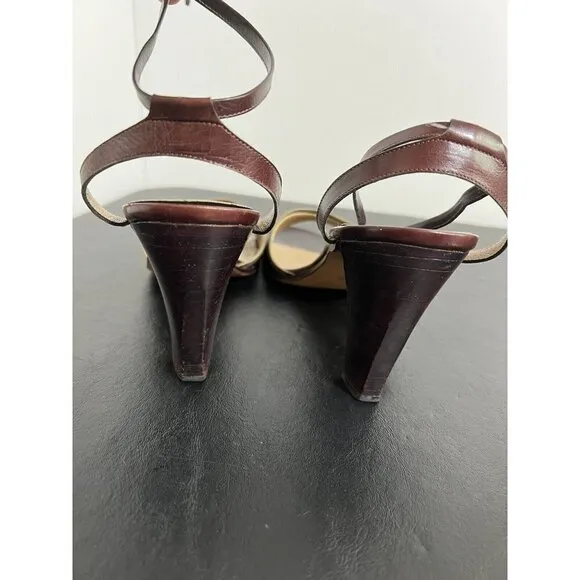 Vintage Burgundy Open Toe High Heels Vero Cuoio Martini Osvaldo 8.5N Italy
