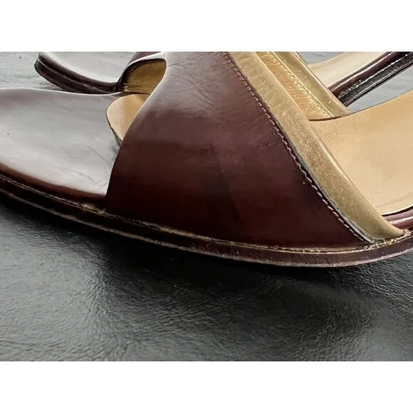 Vintage Burgundy Open Toe High Heels Vero Cuoio Martini Osvaldo 8.5N Italy