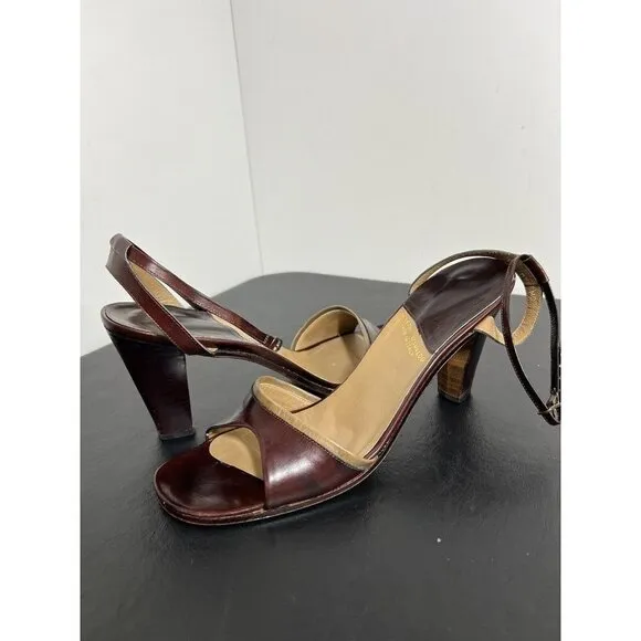 Vintage Burgundy Open Toe High Heels Vero Cuoio Martini Osvaldo 8.5N Italy