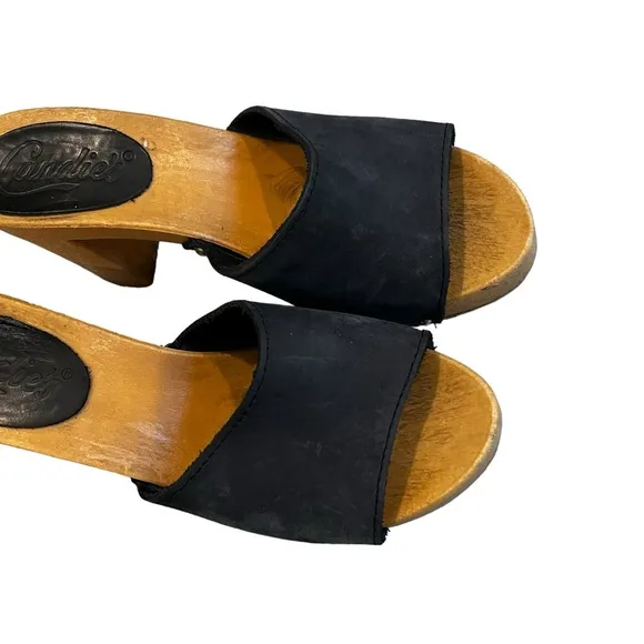 Vintage Candies 1980's Demi Dark Blue Suede High Heel Slide  Sandals, Sz 6.5