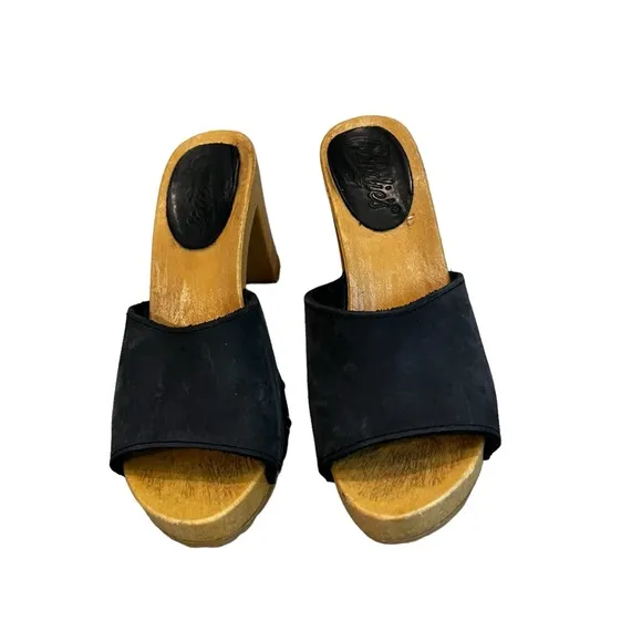 Vintage Candies 1980's Demi Dark Blue Suede High Heel Slide  Sandals, Sz 6.5