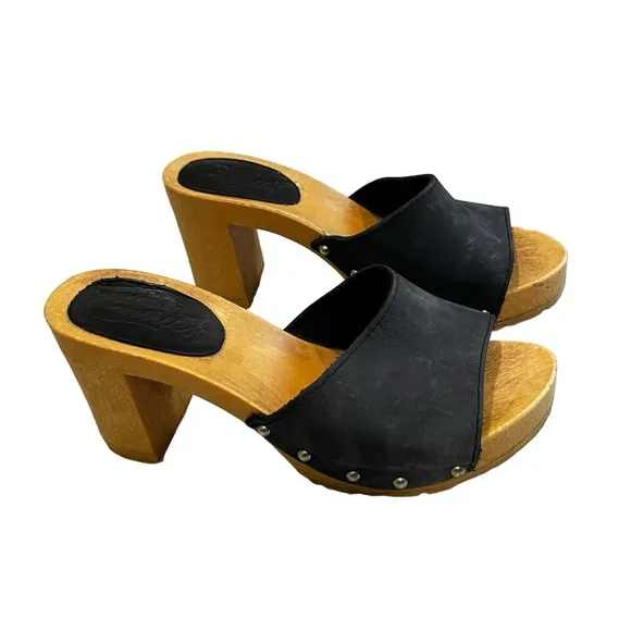 Vintage Candies 1980's Demi Dark Blue Suede High Heel Slide  Sandals, Sz 6.5