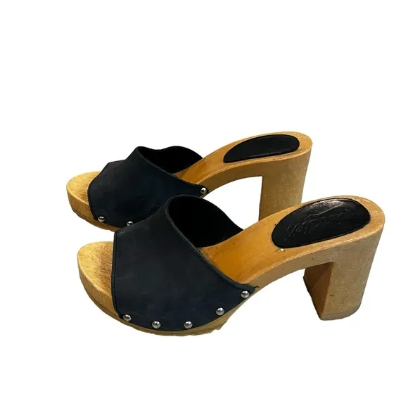 Vintage Candies 1980's Demi Dark Blue Suede High Heel Slide  Sandals, Sz 6.5