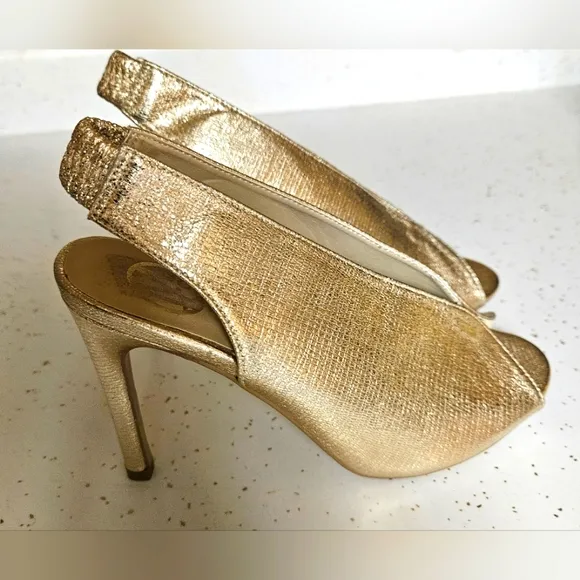 Vintage Crackled Metallic Goat Leather, Slingback, Open Toe Heels Size 5
