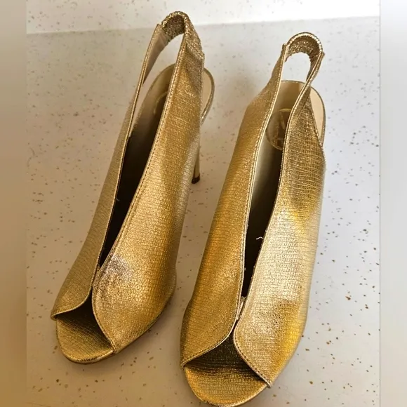 Vintage Crackled Metallic Goat Leather, Slingback, Open Toe Heels Size 5