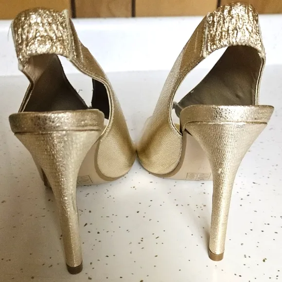 Vintage Crackled Metallic Goat Leather, Slingback, Open Toe Heels Size 5