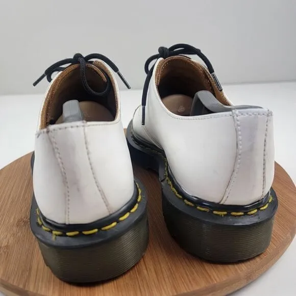 Vintage Dr Doc Martens Oxfords White Leather Chunky Shoes Made in England sz 9