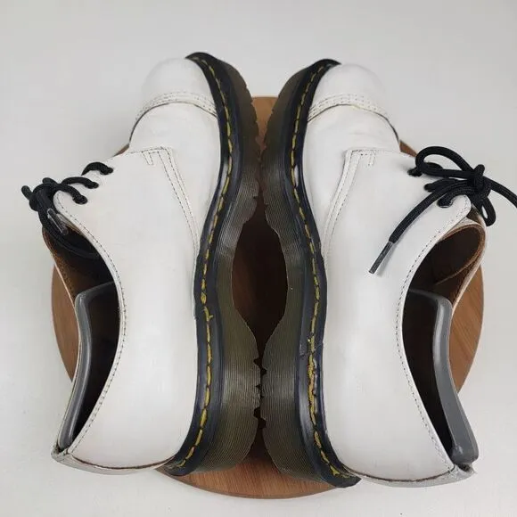 Vintage Dr Doc Martens Oxfords White Leather Chunky Shoes Made in England sz 9