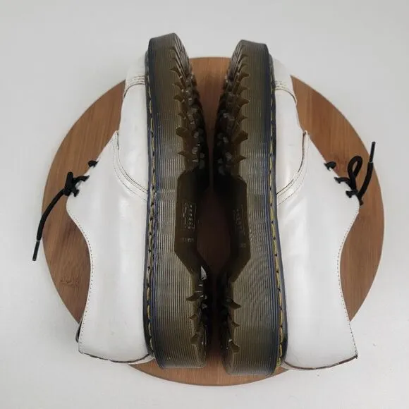 Vintage Dr Doc Martens Oxfords White Leather Chunky Shoes Made in England sz 9