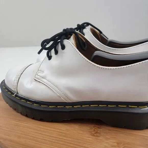 Vintage Dr Doc Martens Oxfords White Leather Chunky Shoes Made in England sz 9