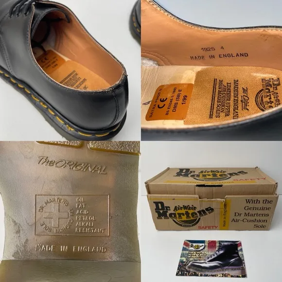 Vintage Dr. Martens 1925 Black Leather Steel Toe Oxfords MIE Shoes UK 4