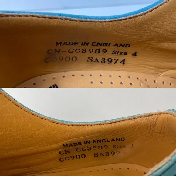 Vintage Dr. Martens 3989 Blue Soft Leather Wingtip Oxfords Shoes UK 4