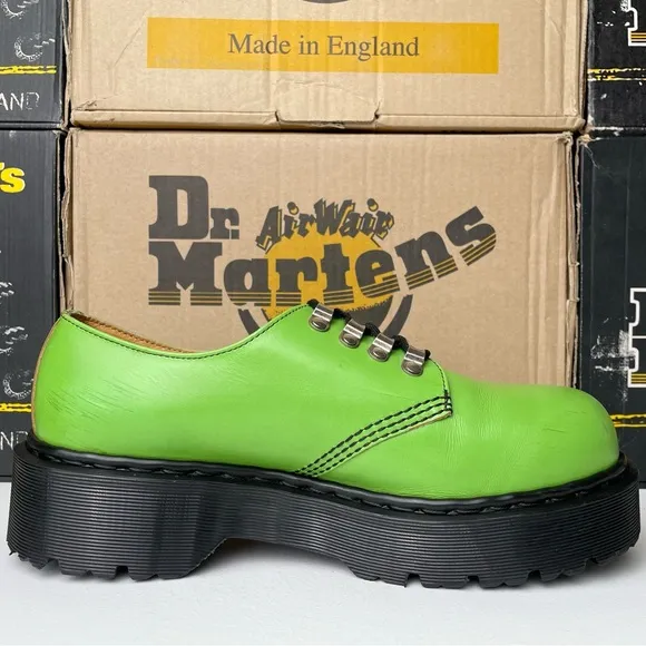 Vintage Dr. Martens England Green Leather Envy Quad Tunnel Platform Oxfords UK 9