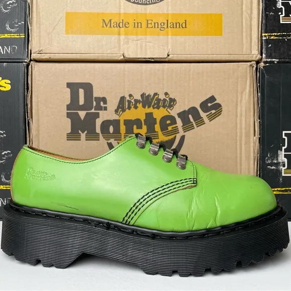 Vintage Dr. Martens England Green Leather Envy Quad Tunnel Platform Oxfords UK 9
