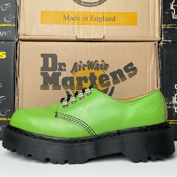 Vintage Dr. Martens England Green Leather Envy Quad Tunnel Platform Oxfords UK 9