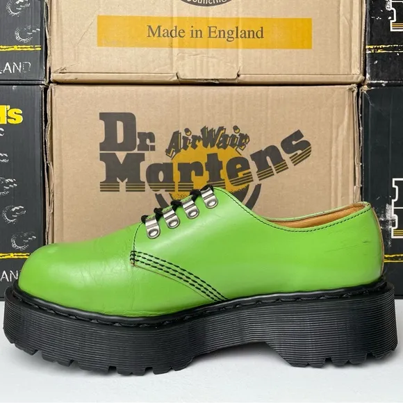 Vintage Dr. Martens England Green Leather Envy Quad Tunnel Platform Oxfords UK 9