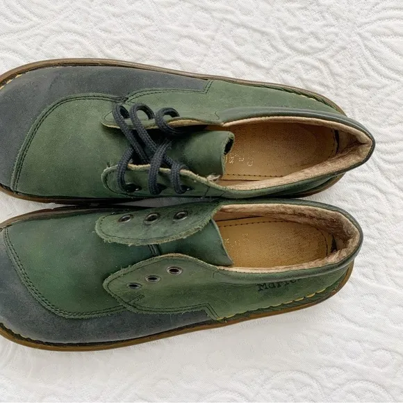 Vintage Dr. Martens Kids' Two Tone Leather Low Top Oxfords, Green / Black