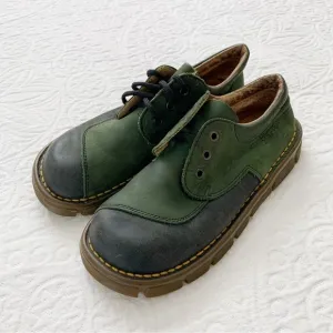 Vintage Dr. Martens Kids' Two Tone Leather Low Top Oxfords, Green / Black