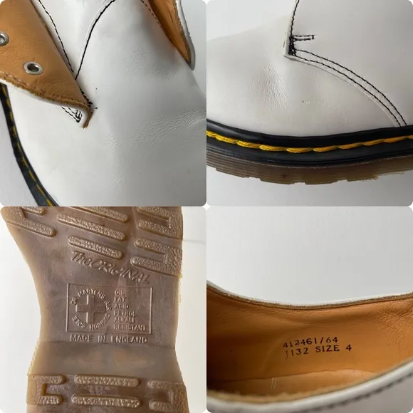 Vintage Dr. Martens MIE 1461 White Leather Double Stitch Oxfords UK 4