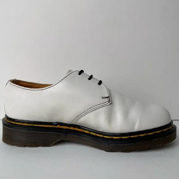 Vintage Dr. Martens MIE 1461 White Leather Double Stitch Oxfords UK 4