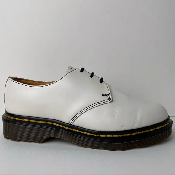 Vintage Dr. Martens MIE 1461 White Leather Double Stitch Oxfords UK 4