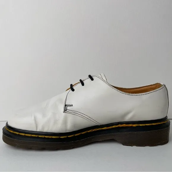 Vintage Dr. Martens MIE 1461 White Leather Double Stitch Oxfords UK 4