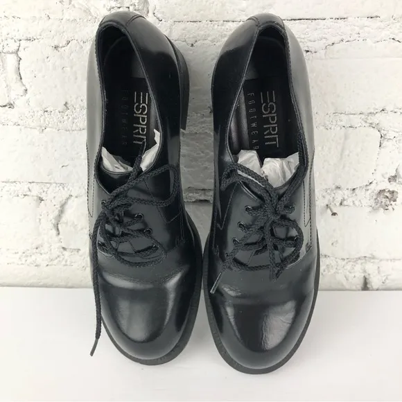 Vintage Esprit Black Heeled Oxfords
