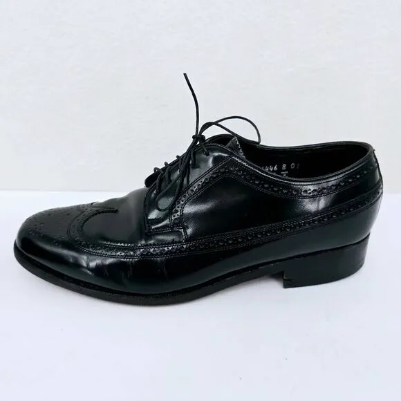 Vintage Florsheim Wing Tie Oxfords Shoes Black 8.5