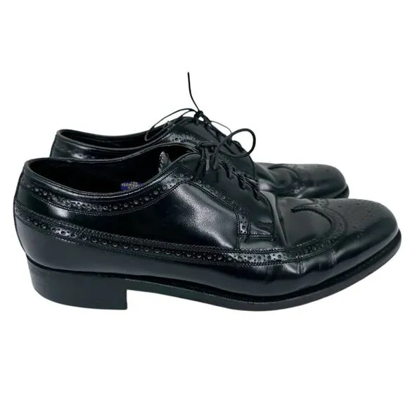 Vintage Florsheim Wing Tie Oxfords Shoes Black 8.5