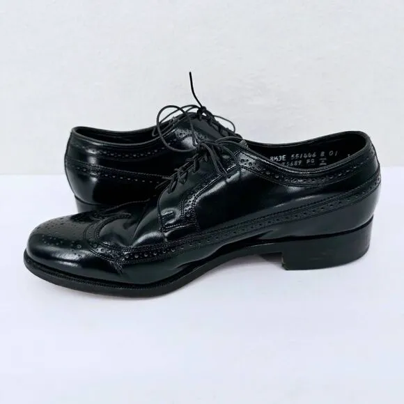 Vintage Florsheim Wing Tie Oxfords Shoes Black 8.5
