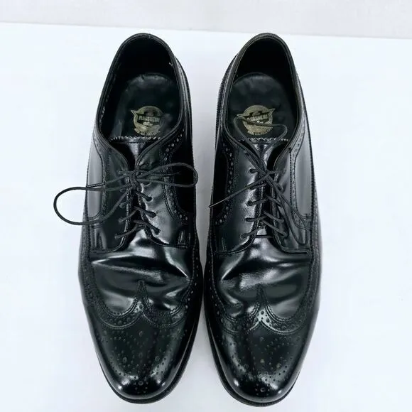 Vintage Florsheim Wing Tie Oxfords Shoes Black 8.5