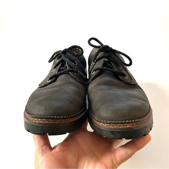 Vintage G.H. Bass Black Genuine Leather Lace Up Chunky Loafer Oxford Shoes