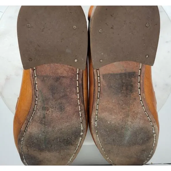Vintage Hand Sewn Oxfords Mens 11D Tanned Soft Leather Soles Casual Laces
