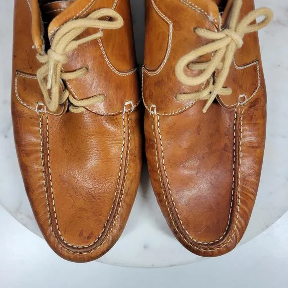 Vintage Hand Sewn Oxfords Mens 11D Tanned Soft Leather Soles Casual Laces