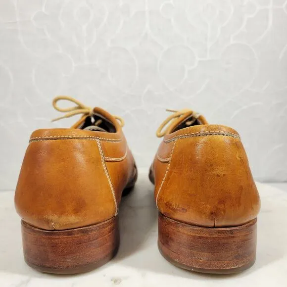 Vintage Hand Sewn Oxfords Mens 11D Tanned Soft Leather Soles Casual Laces