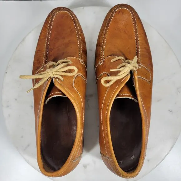 Vintage Hand Sewn Oxfords Mens 11D Tanned Soft Leather Soles Casual Laces
