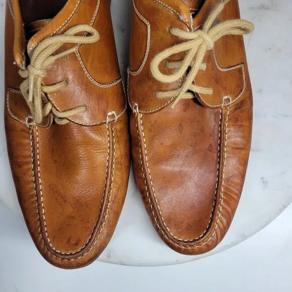 Vintage Hand Sewn Oxfords Mens 11D Tanned Soft Leather Soles Casual Laces