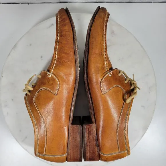 Vintage Hand Sewn Oxfords Mens 11D Tanned Soft Leather Soles Casual Laces