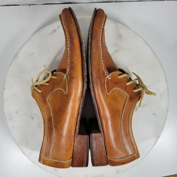 Vintage Hand Sewn Oxfords Mens 11D Tanned Soft Leather Soles Casual Laces
